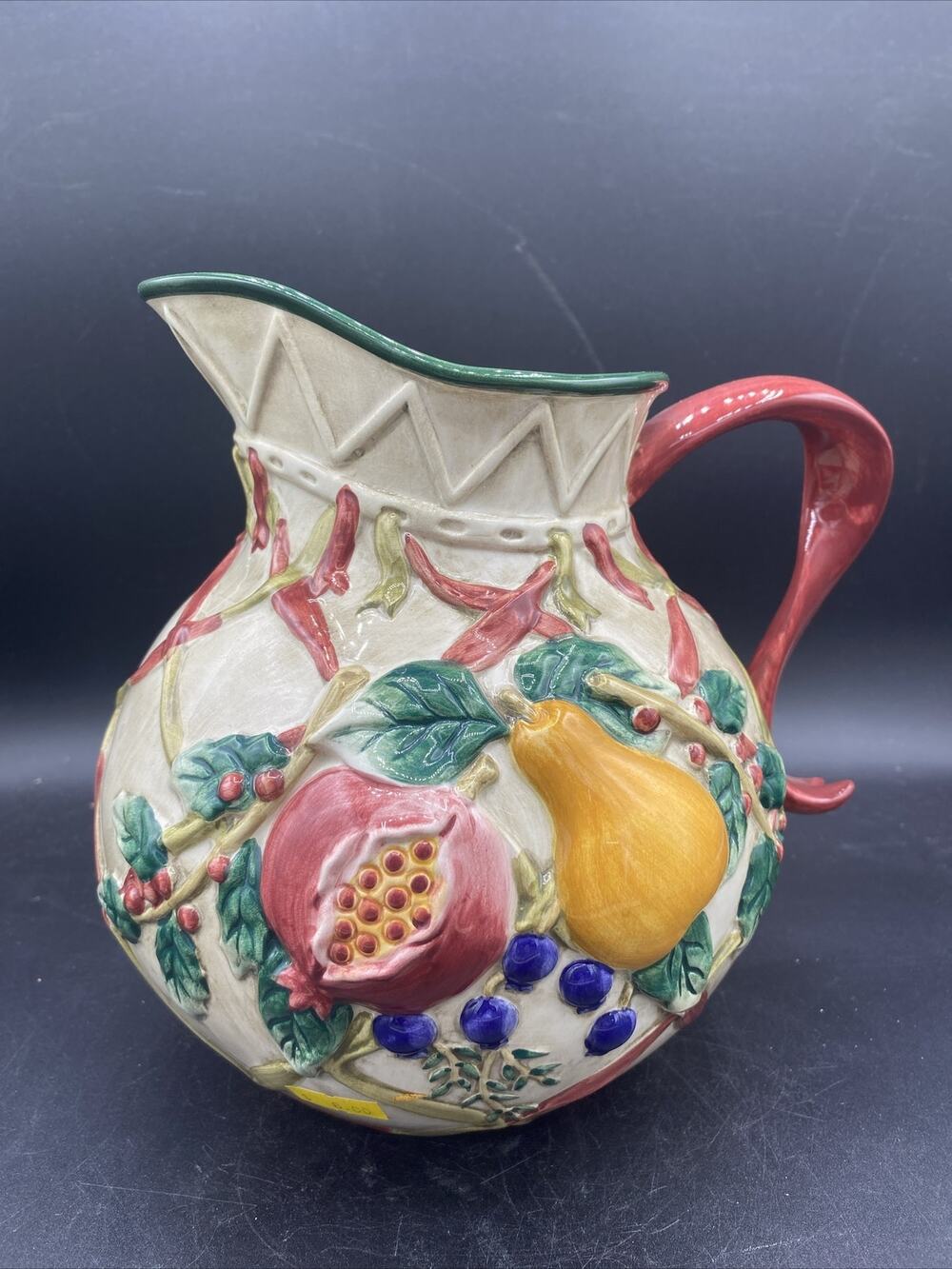 MWW World Market Pitcher Christmas Holiday Ribbon Handle 1-1/2 Quarts 8" Tall